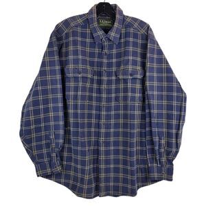 LL BEAN Shirt Mens XL Blue Window Pane Plaid Casual Long Sleeve Outdoor